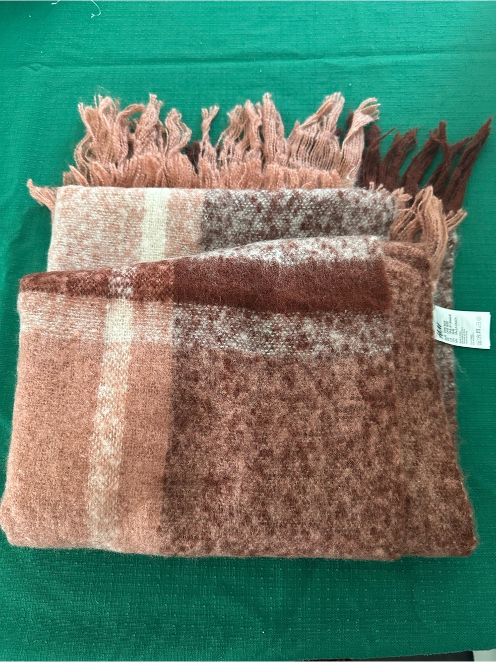 H&M Brown and Pink Plaid Fringe Scarf